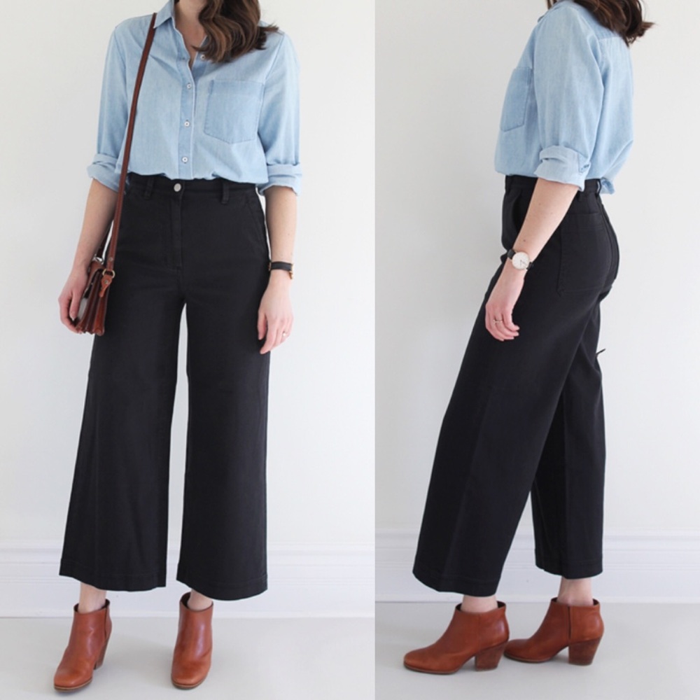 EVERLANE cropped wide leg high waisted black pant
